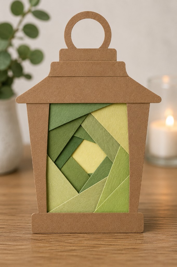 Finished kraft paper lantern iris folding craft with green folded paper